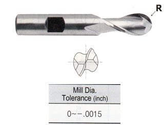 E9992040 5/8 x 5/8 x 1-3/8 x 3-1/2 2 FLUTE REGULAR LENGTH BALL NOSE POWDER METAL TANK-POWER End Mill