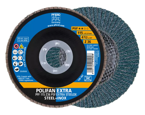 6" x 5/8-11 Thd. POLIFAN® Flap Disc - Z PSF EXTRA STEELOX, Zirconia, 40 Grit, Conical