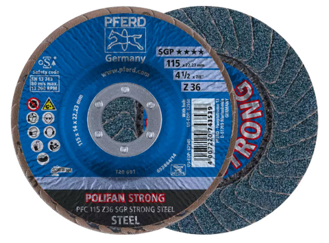 7" x 7/8" A.H. POLIFAN® Flap Disc - Z SGP STRONG STEEL, Zirconia, 50 Grit, Conical