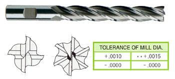 09055HC 3/8 x 3/8 x 2-1/2 x 4-1/4 4 FLUTE EXTRA LONG LENGTH CENTER CUT TICN-COATED HSS End Mill