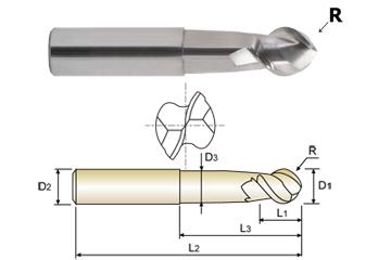 37595TC 5/8 x 5/8 N.565 2 FLUTE REGULAR LENGTH 50 DEGREE HELIX BALL TICN-COATED ALU-POWER End Mill