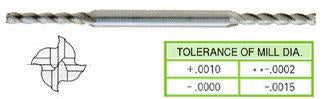 54008HE 5/64 x 3/16 x 1/4 x 3/8 x 2-1/2 4 FLUTE LONG LENGTH DE MINIATURE TIALN-EXTREME COATED HSS End Mill