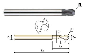 2 FLUTE 15 DEG HELIX BALL NOSE X-POWER FOR OVER 55HRC CARBIDE