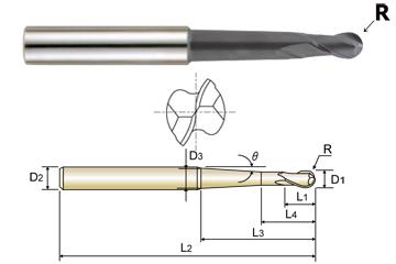 2 FLUTE 30 DEG HELIX TAPER NECK BALL NOSE X-POWER CARBIDE