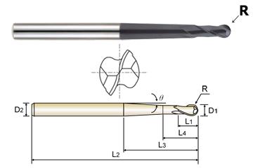 2 FLUTE PENCIL NECK BALL NOSE 30 DEG HELIX X-POWER CARBIDE