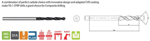 UDR5A1AC0688 11/16(17.4625) x 18.0 x 93.0 x 143.0 CFRP CARBIDE DRILL Ti HELICAL COOLANT HOLE 2FL CVD DIAMOND COATED