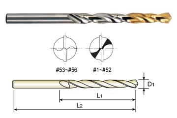D1GP138222 YG #35 Diameter x 1-1/2" LOF x 2-5/8" OAL HSS(M2) JOBBERS LENGTH STRAIGHT SHANK GOLD-P DRILLS