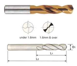 D4107922 YG 2.25mm Diameter x 13mm LOF x 40mm OAL HSS(M42) STUB LENGTH DIN1897 SPLIT POINT DRILLS TIN COATED