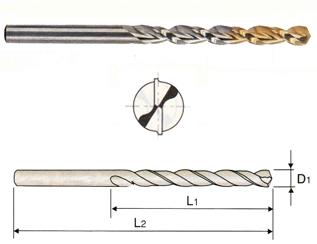 DLGP506033 YG 3.3mm Diameter x 36mm LOF x 65mm OAL HSS(M35) JOBBER, WORM PATTERN TYPE STRAIGHT SHANK GOLD-P DRILL FOR DEEP HOLES