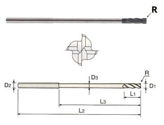 EIB06906 1/8 x 1/8 x 3/16 x 2-1/2 4 FLUTE 30 HELIX LONG REACH D-POWER END MILL