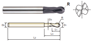EM899100 10.0 x 10 x 18 x 100 2 FLUTE MEDIUM LENGTH BALL NOSE W/ NECK X-POWER CARBIDE - METRIC End Mill
