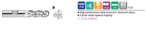 EP12064 1 x 1 x 2 x 4-1/2 3 FLUTE 42 DEGREE HELIX REGULAR LENGTH BALL NOSE ROUGHER FOR ALUMINIUM T-15 End Mill