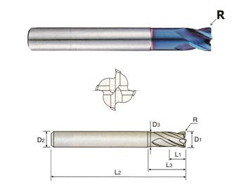 G854060 6 x 6 x 90 CR.5 4 FLUTE CORNER RADIUS HIGH FEED END MILL FOR HIGH SPEED CUTTING