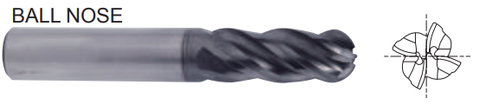 YG UGMG53941 1/2 x 1/2 x 1-1/4 x 3 V7 PLUS A 4FL MULTI HELIX BALL NOSE PLAIN SHANK END MILL
