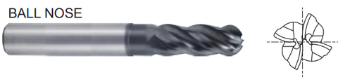 YG UGMH10927 1 x 1 x 1-1/8 x 2-5/8 x 5 V7 PLUS A 4FL MULTI HELIX EXTENDED NECK BALL PLAIN SHANK END MILL