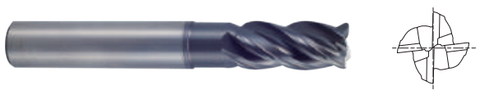 UGMF74827 5/8(R.125) x 5/8 x 3/4 x 2-3/8 x 5 V7 PLUS A 4 FLUTE MULTIPLE HELIX EXTENDED NECK CORNER RADIUS PLAIN SHANK END MILL