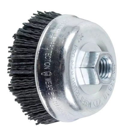 6" M-BRAD® Nylon Abrasive Cup Brush - 5/8-11 Thread .040 SiC - 80 Grit