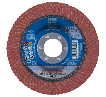 4-1/2" x 5/8-11 Thd. POLIFAN® Flap Disc - A SGP CURVE ALU, Aluminum oxide, 40 Grit, Large Radius