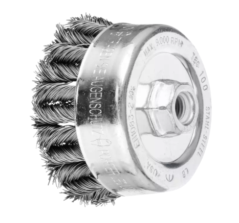 4" COMBITWIST® Knot Cup Brush - Dbl Row - .023 CS Wire, 5/8-11 Thread (ext.)