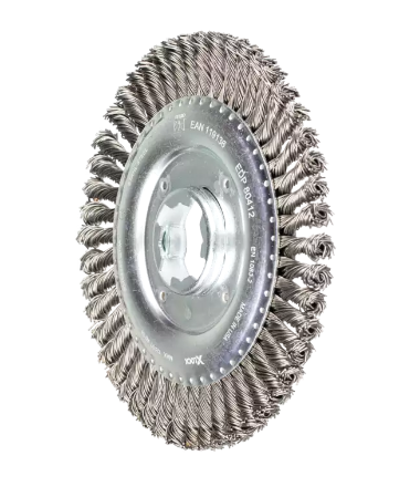 4-1/2" OD full cable twist knot wheel brush - .020" stainless steel wire, X-LOCK mounting sytem