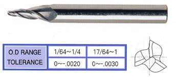 88552TE .062 x 1/4 x 1-1/2 x 3 1 DEG 3 FLUTE REGULAR LENGTH BALL NOSE TAPERED TIALN-EXTREME COATED CARBIDE End Mill